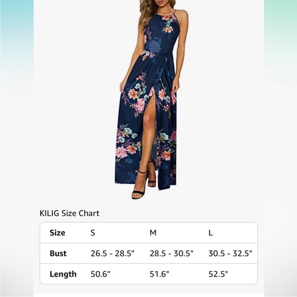 Navy Floral Halter Maxi Dress with Pockets - Picture 5 of 8